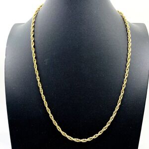 Signed Roget Gold Tone Rope Chain Necklace Vintage Twisted Link
